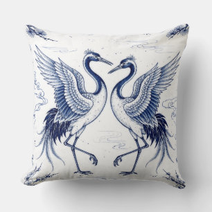 Coussin Danse de grues en style de porcelaine d'Imari japo