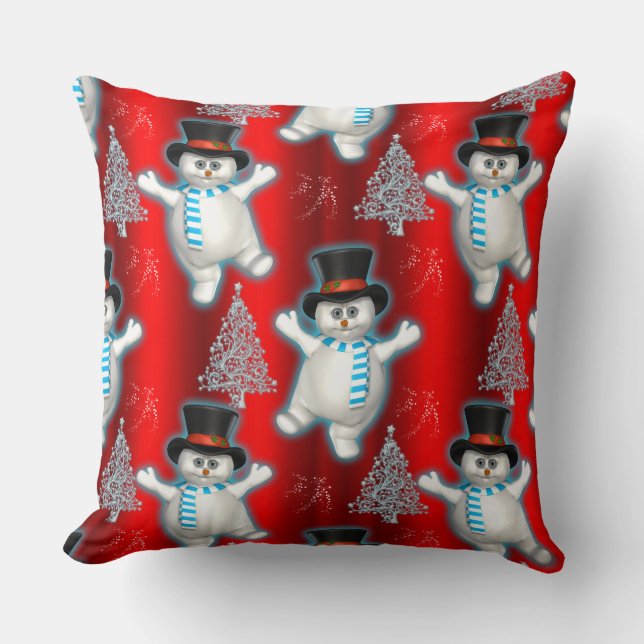 Coussin Danse Snowman Noël Rouge (Recto)