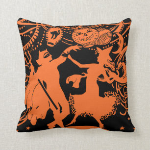 Coussin Danse vintage de sorcière de diable de Halloween