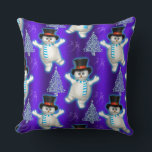 Coussin Danser Snowman Christmas Blue<br><div class="desc">Ce mignon oreiller bleu de Noël ajoutera une touche colorée et festive à votre décor de Noël. Le design comprend un bonhomme de neige fantaisiste avec chapeau et foulard rayé, entouré d'arbres de Noël argentés et de neige sur un joli arrière - plan bleu. De l'autre côté, un plus petit...</div>