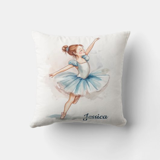 Coussin Danseur Ballerina à l'aquarelle bleue (Verso)
