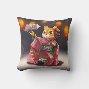 Coussin Danseur de chat japonais en costume traditionnel