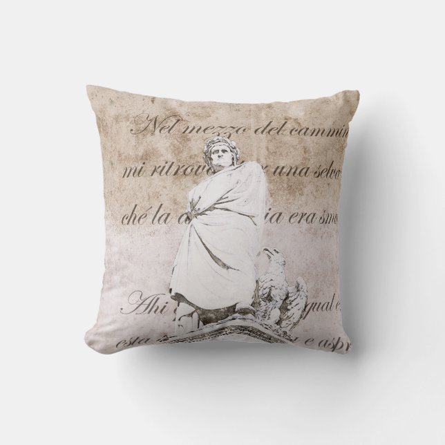 Coussin Dante Alighieri avec la comédie divine, vers (Recto)