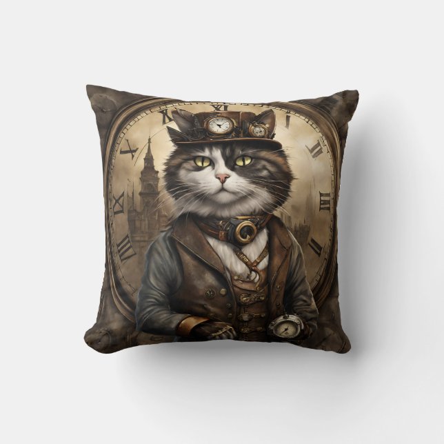 Coussin Dapper Steampunk Calico Cat (Recto)
