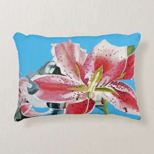 Coussin d'aquarelle bleu et rose Lillies Lillies