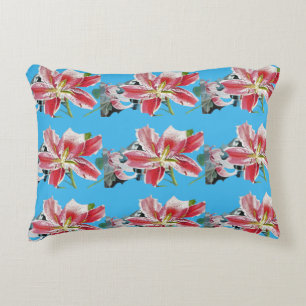 Coussin d'aquarelle bleu et rose Lillies Lillies