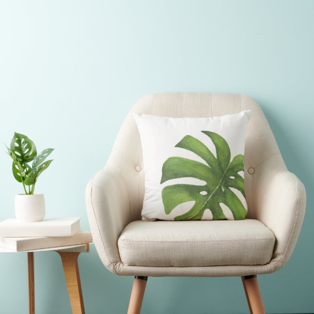 Coussin d'aquarelle de Monstera Tropical à deux cô (Chaise)