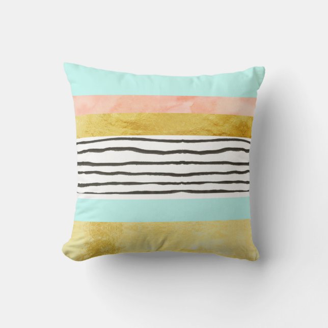 Coussin d'aquarelle de rayures bleues de pêche (Recto)