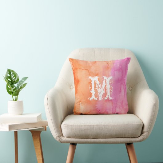 Coussin d'aquarelle initial rose monogramme (Chaise)