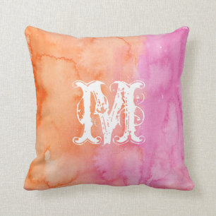 Coussin d'aquarelle initial rose monogramme