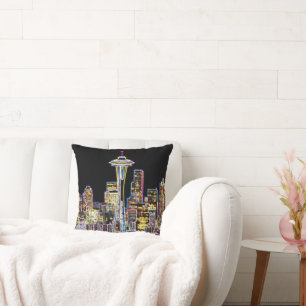 Coussin Dark be the Night - Luminous Seattle Skyline