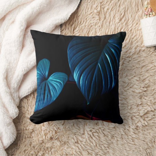 Coussin Dark Botanical Throw Pillow – Blue Leaf Accent Pil (Couverture)