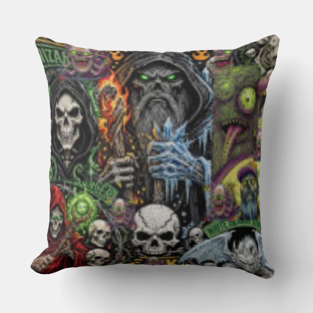 Coussin Dark Fantasy Horror Collage Throw Pillow | Sorcere (Recto)