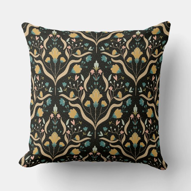 Coussin Dark floral folk pattern throw pillow (Recto)