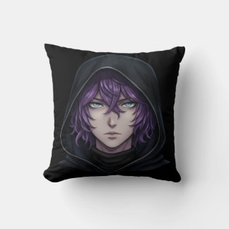 Coussin Dark Hoodie Anime Boy with Purple Hair