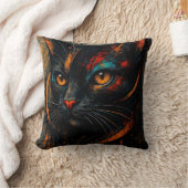 Coussin d'art de chat noir couleur moderne (Couverture)