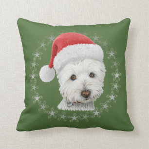 Coussin d'art de chien de Westie de Noël