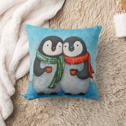 Coussin d'art de pingouin de carreau de couples de (Couverture)