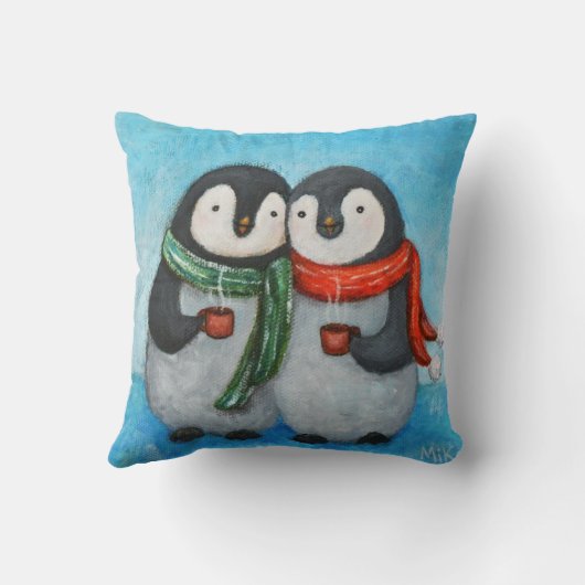 Coussin d'art de pingouin de carreau de couples de (Verso)
