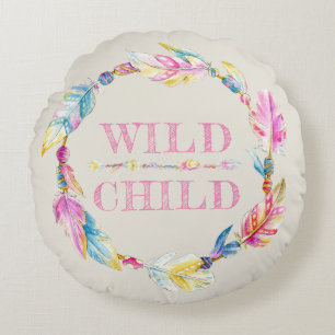 Coussin d'art de plume d'aquarelle enfant sauvage