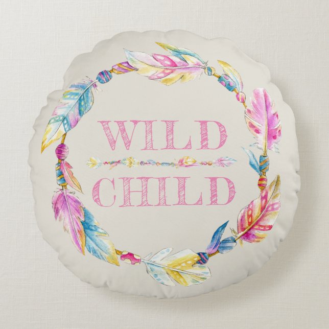 Coussin d'art de plume d'aquarelle enfant sauvage (Devant)