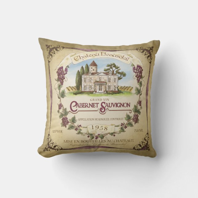 Coussin d'art d'étiquette de vin Cabernet (Recto)