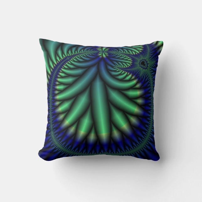 coussin d'art fractal bleu et vert (Recto)