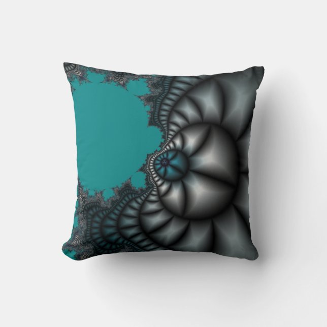 coussin d'art fractal turquoise et gris (Recto)