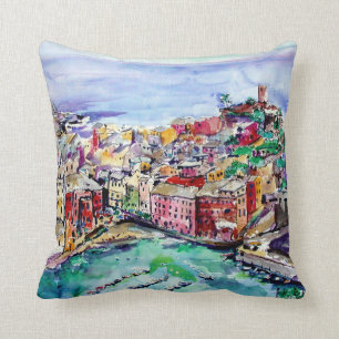 Coussin d'art Watercolor de Vernazza Italie