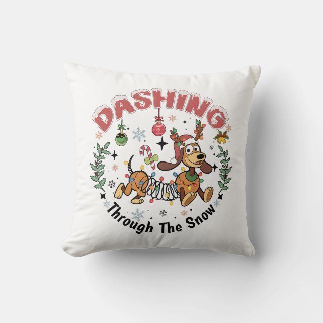 Coussin Dashing Through the Snow Funny Dachshund Dog Xmas (Recto)