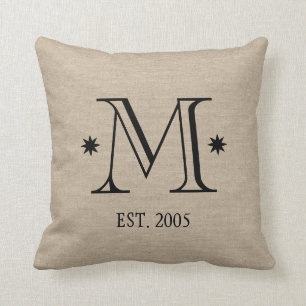 Coussin Dat initial chic rustique de toile de jute de