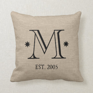 Coussin Dat initial chic rustique de toile de jute de