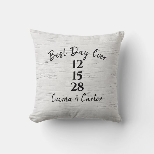 Coussin Date de mariage sur un bouleau (Recto)