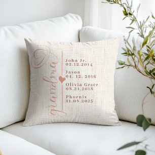 Coussin Date de naissance personnalisée grand-mère Noms de