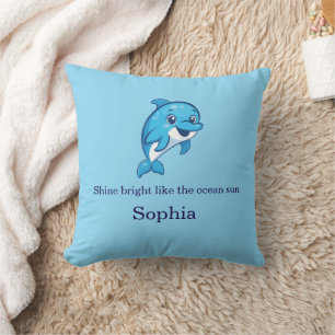 Coussin Dauphin bleu mignon et heureux dessin animé créatu