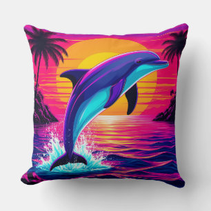 Coussin Dauphin Coloré Coucher de Soleil Tropical Vibrant