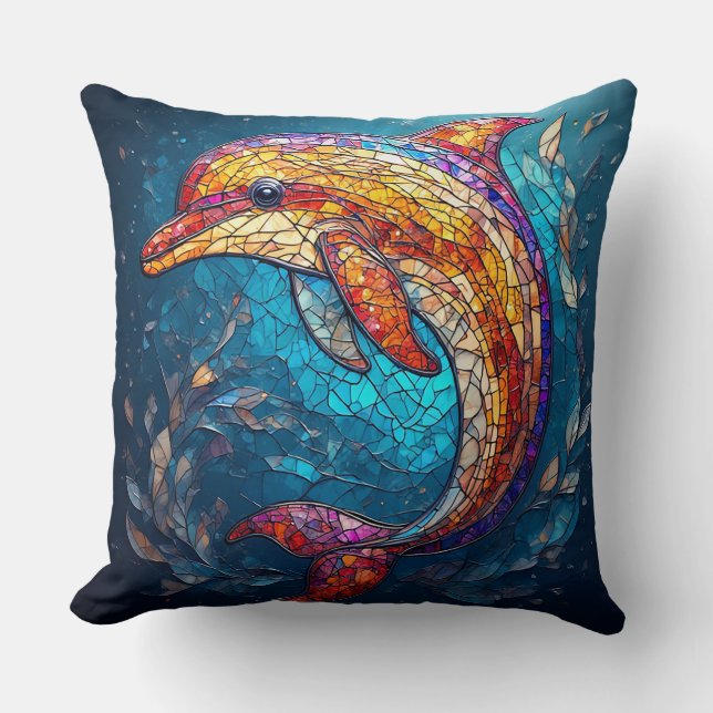 Coussin Dauphin dans un style artistique de vitrail comple (Recto)
