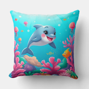 Coussin 🐬 Dauphin de dessin animé joyeux éclaboussant de