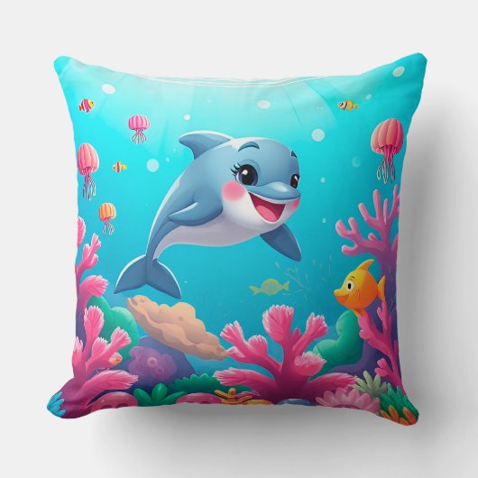 Coussin 🐬 Dauphin de dessin animé joyeux éclaboussant de (Recto)