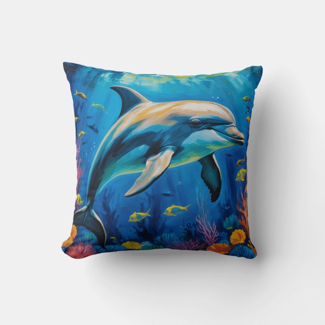 Coussin Dauphin de peinture à l'huile (Recto)