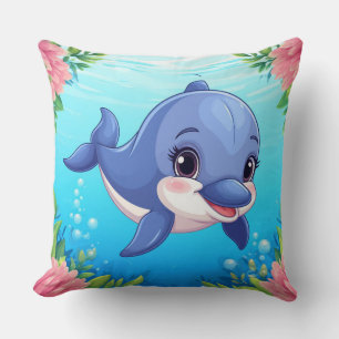 Coussin Dauphin Et Fleurs Pour Les Amoureux De L'Océan