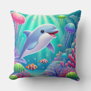 Coussin 🐬 Dauphin joueur Paradis vibrant de récif coralli