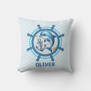 Coussin Dauphin mignon nautique & ancre dans la roue de na