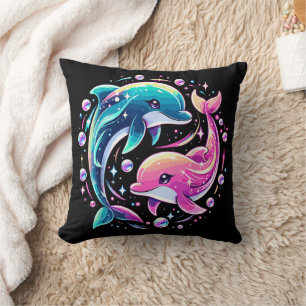 Coussin Dauphin Océan Coloré Art Amour Animal Marin Vibran