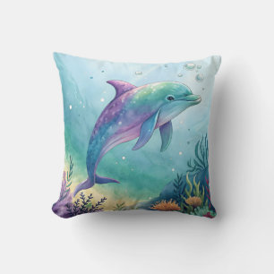 Coussin Dauphin peint à l'aquarelle