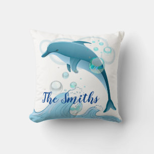 Coussin Dauphin sautant heureux avec des bulles