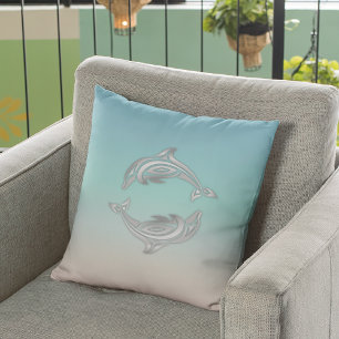 Coussin Dauphin Turquoise Moderne Maritime Argenté