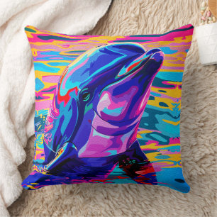 Coussin Dauphin vibrant – Rêve coloré de l'océan