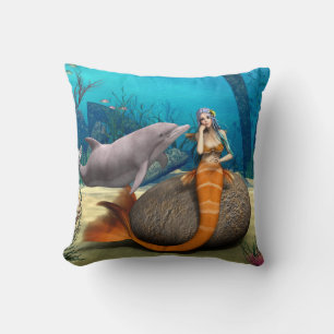 Coussin Dauphine sirène rêveuse Art fantastique sous-marin