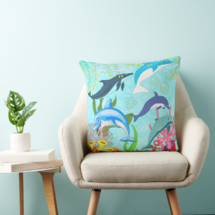 Coussin Dauphins Bleus Dans Une Oasis Tropicale
